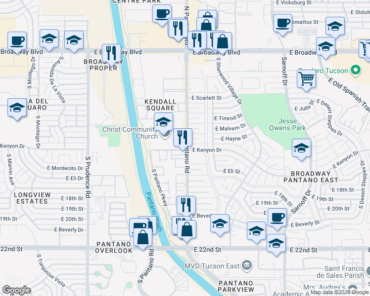 map of restaurants, bars, coffee shops, grocery stores, and more near in Tucson