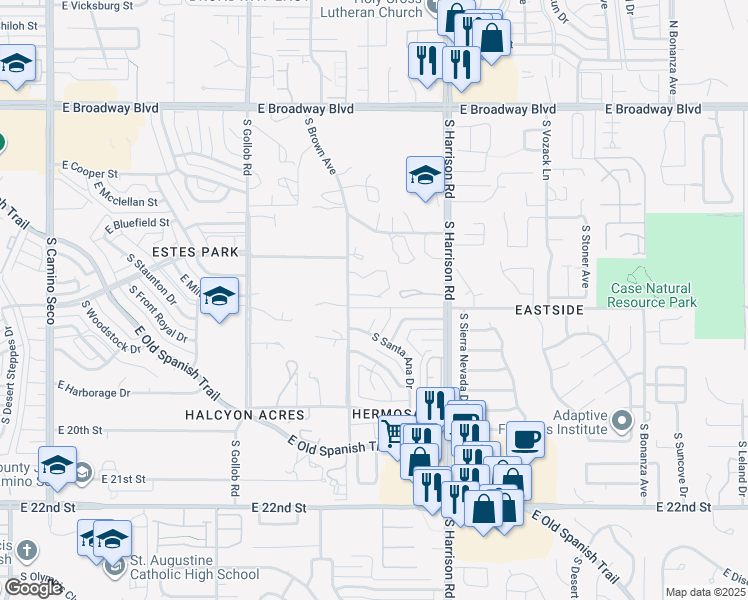 map of restaurants, bars, coffee shops, grocery stores, and more near 511 South Brown Avenue in Tucson