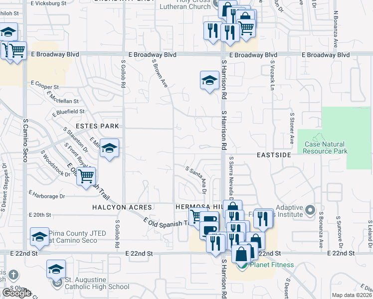 map of restaurants, bars, coffee shops, grocery stores, and more near 511 South Brown Avenue in Tucson