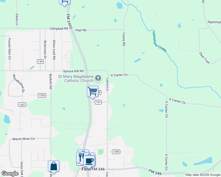 map of restaurants, bars, coffee shops, grocery stores, and more near 10855 County Road 137 in Smith