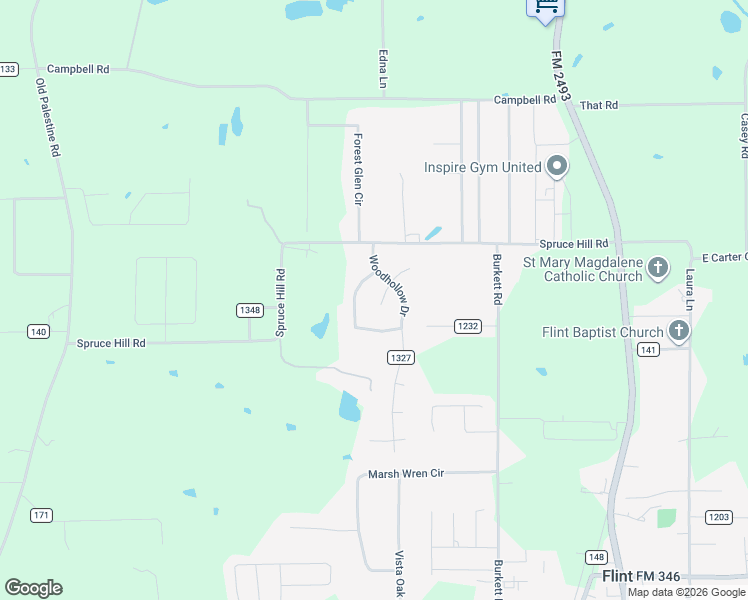 map of restaurants, bars, coffee shops, grocery stores, and more near 18321 Stillwood Lane in Flint
