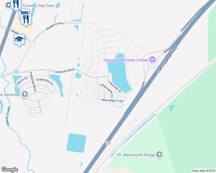 map of restaurants, bars, coffee shops, grocery stores, and more near 219 Clearwater Circle in Port Wentworth