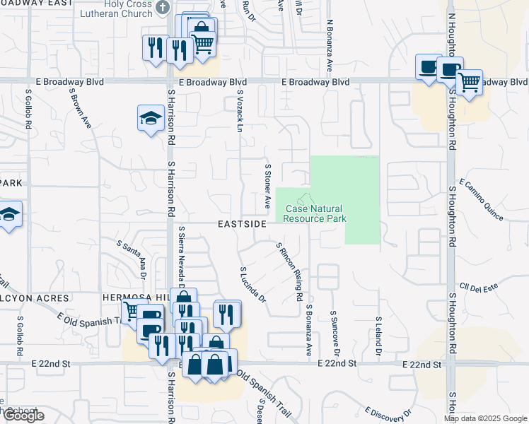 map of restaurants, bars, coffee shops, grocery stores, and more near 580 South Stoner Avenue in Tucson