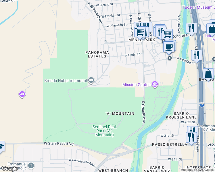 map of restaurants, bars, coffee shops, grocery stores, and more near 551 South Stephanie Loop in Tucson