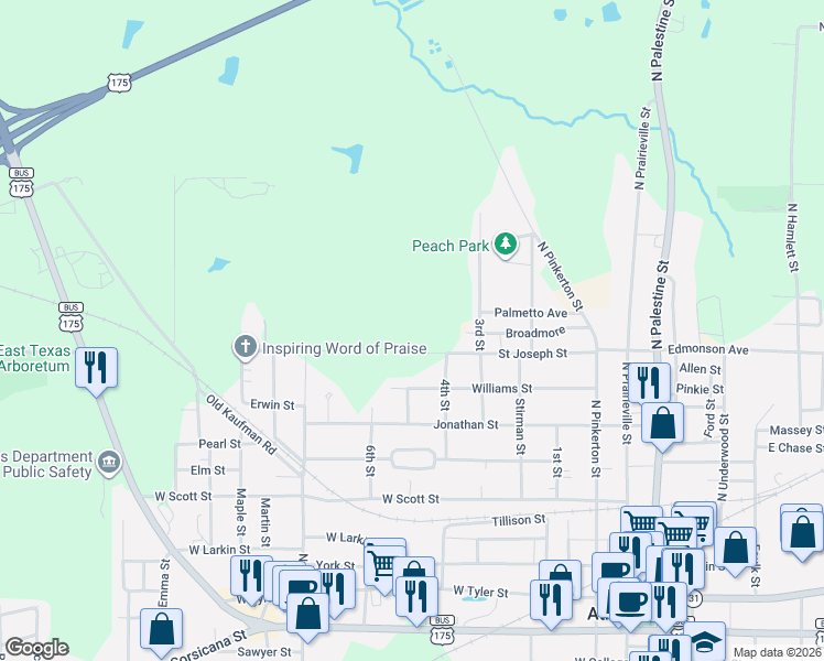 map of restaurants, bars, coffee shops, grocery stores, and more near 511 Saint Joseph Street in Athens