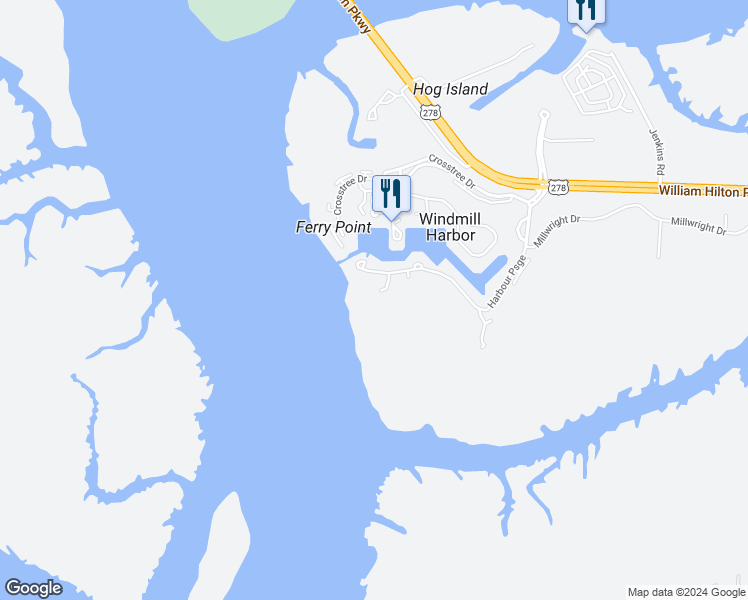 map of restaurants, bars, coffee shops, grocery stores, and more near 5 Old Ferry Point in Hilton Head Island