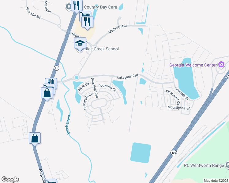 map of restaurants, bars, coffee shops, grocery stores, and more near 215 Dogwood Circle in Savannah