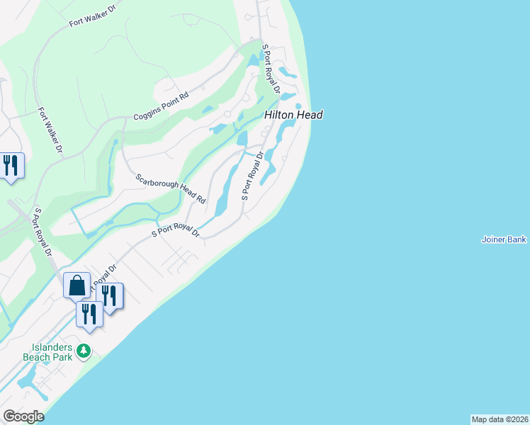 map of restaurants, bars, coffee shops, grocery stores, and more near 16 Planters Row in Hilton Head Island