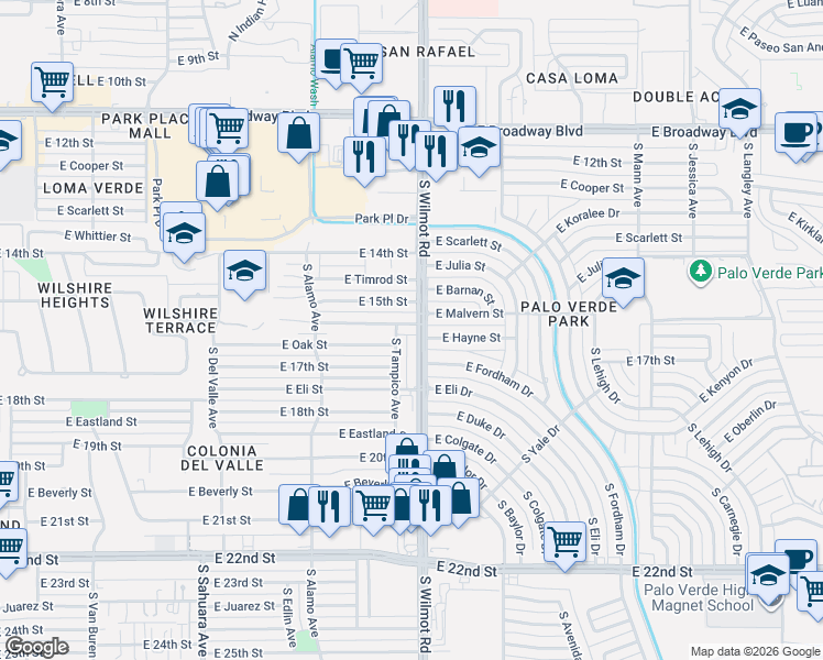 map of restaurants, bars, coffee shops, grocery stores, and more near 601 South Tampico Avenue in Tucson