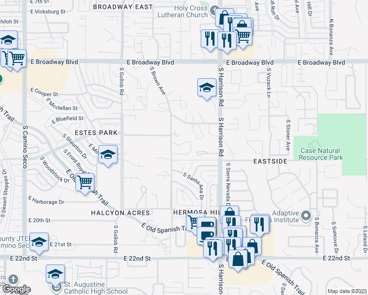 map of restaurants, bars, coffee shops, grocery stores, and more near 511 South Brown Avenue in Tucson