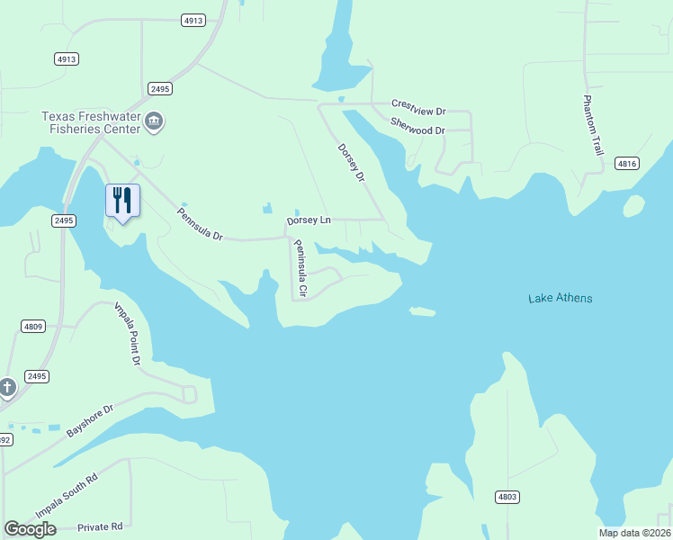 map of restaurants, bars, coffee shops, grocery stores, and more near 6090 Peninsula Circle in Athens