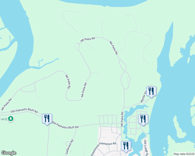 map of restaurants, bars, coffee shops, grocery stores, and more near 14 High Hope Way in Bluffton