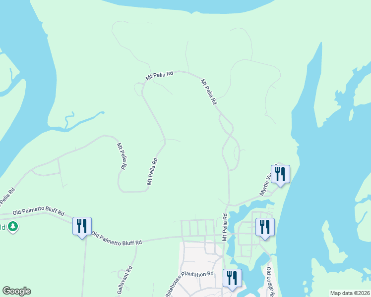map of restaurants, bars, coffee shops, grocery stores, and more near 18 High Hope Way in Bluffton