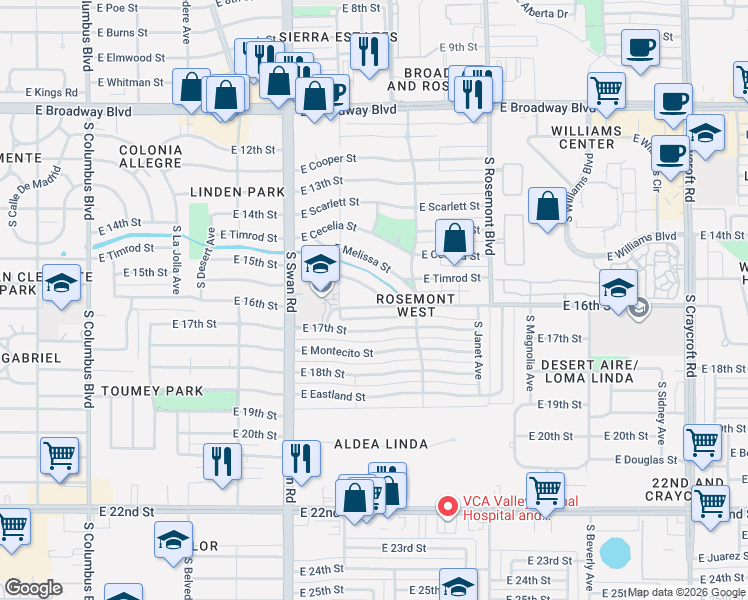 map of restaurants, bars, coffee shops, grocery stores, and more near 4818 East Winsett Street in Tucson