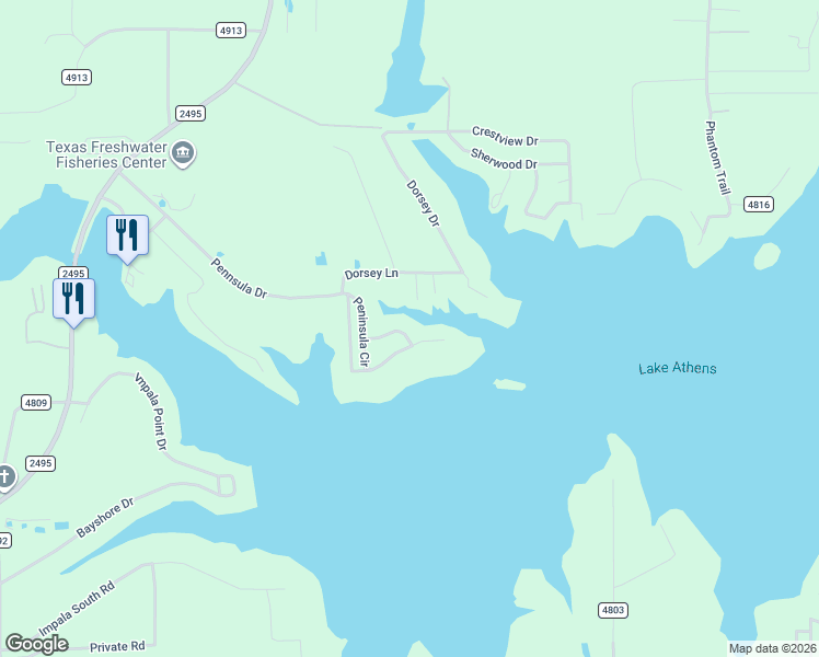 map of restaurants, bars, coffee shops, grocery stores, and more near 6090 Peninsula Circle in Athens