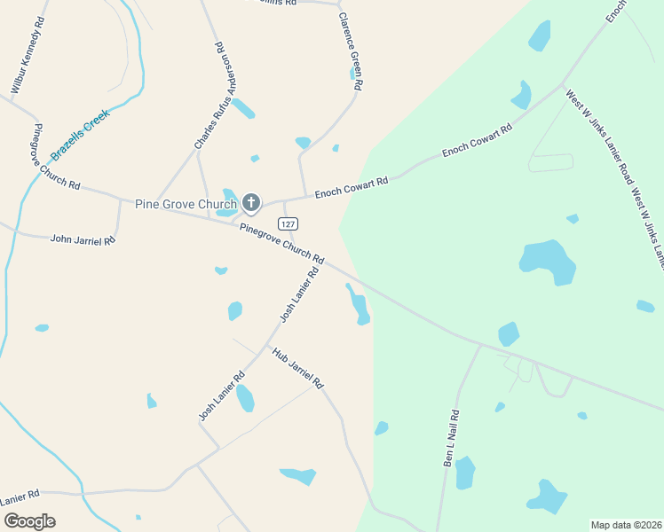 map of restaurants, bars, coffee shops, grocery stores, and more near County Road 127 in Tattnall County