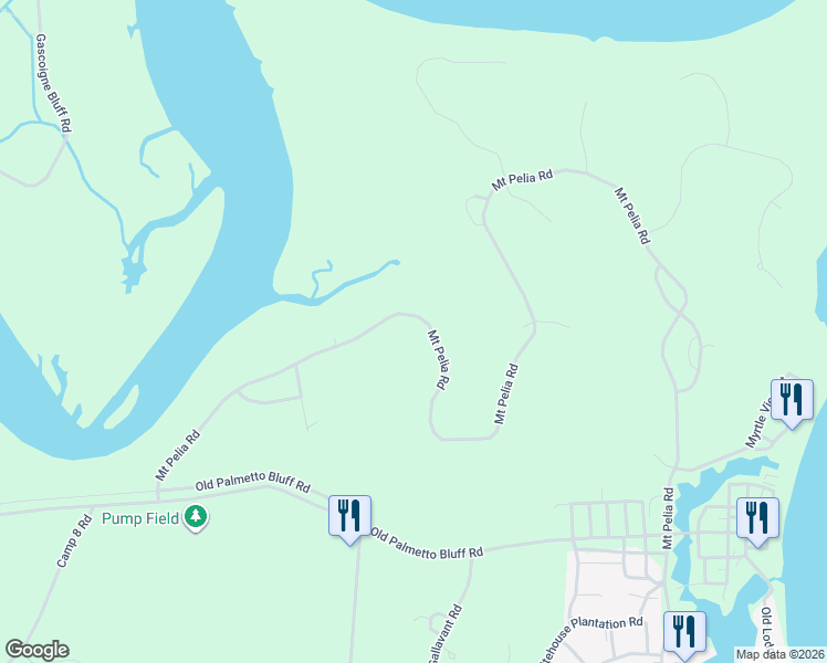 map of restaurants, bars, coffee shops, grocery stores, and more near 122 Mount Pelia Road in Bluffton