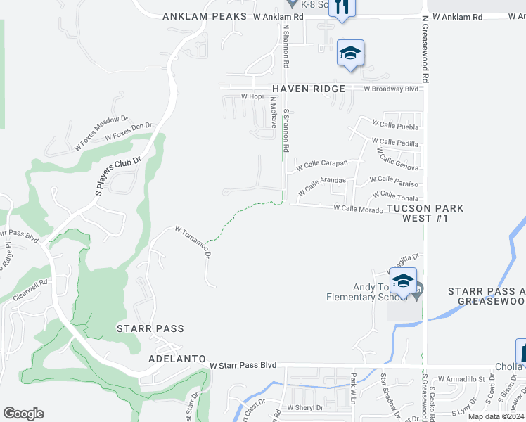 map of restaurants, bars, coffee shops, grocery stores, and more near 2925 West Placita Sierra Tortuga in Tucson