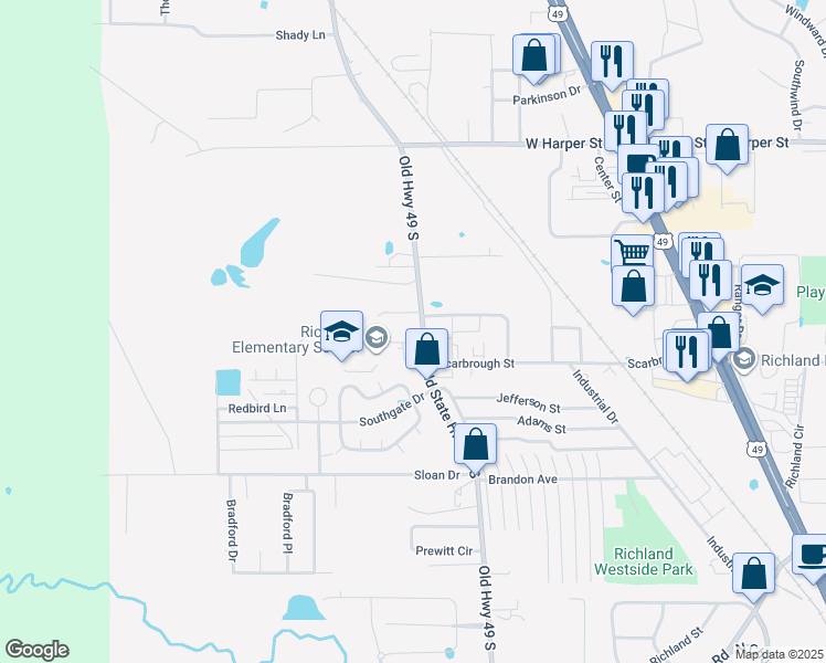 map of restaurants, bars, coffee shops, grocery stores, and more near 200 Spell Drive in Richland