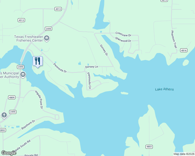 map of restaurants, bars, coffee shops, grocery stores, and more near 6130 Peninsula Circle in Athens