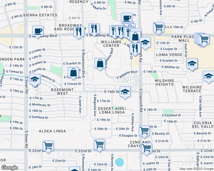map of restaurants, bars, coffee shops, grocery stores, and more near 5261 East Timrod Street in Tucson