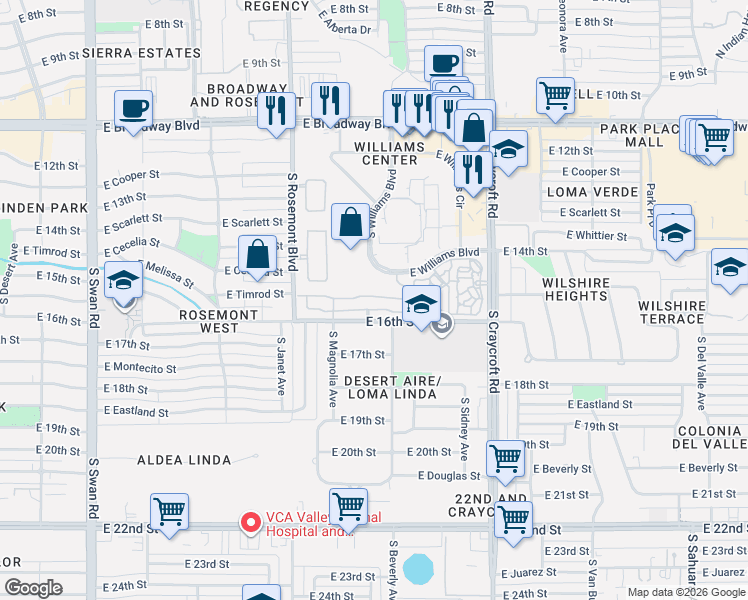 map of restaurants, bars, coffee shops, grocery stores, and more near 5252 East Timrod Street in Tucson