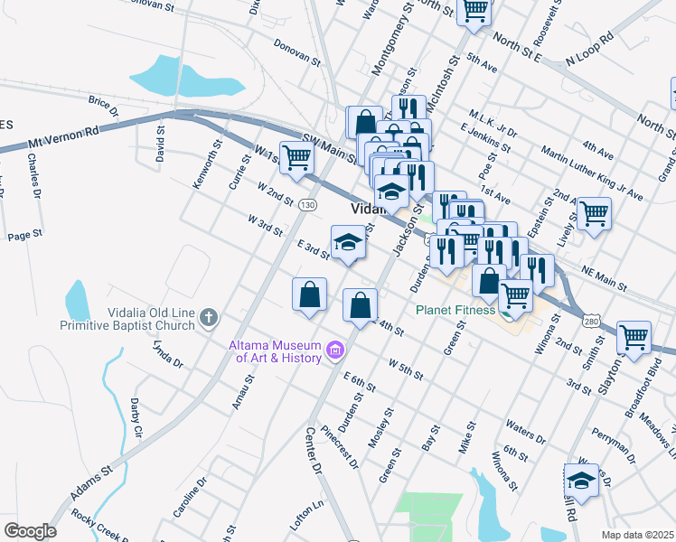 map of restaurants, bars, coffee shops, grocery stores, and more near in Vidalia