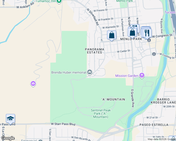 map of restaurants, bars, coffee shops, grocery stores, and more near 212 South Panorama Circle in Tucson