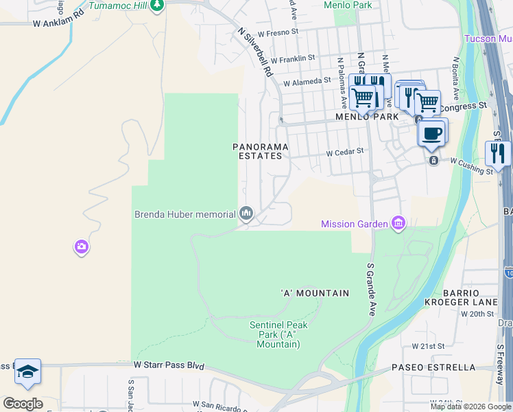map of restaurants, bars, coffee shops, grocery stores, and more near 240 South Bella Vista Drive in Tucson