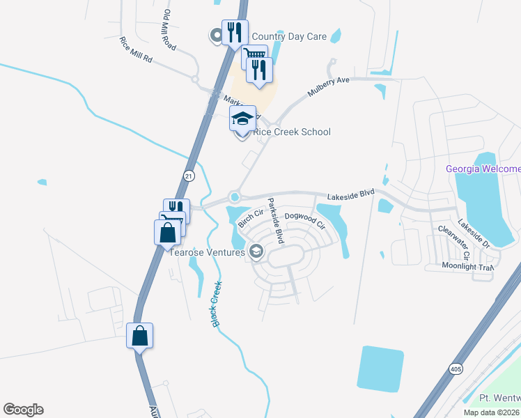 map of restaurants, bars, coffee shops, grocery stores, and more near 108 Birch Circle in Savannah