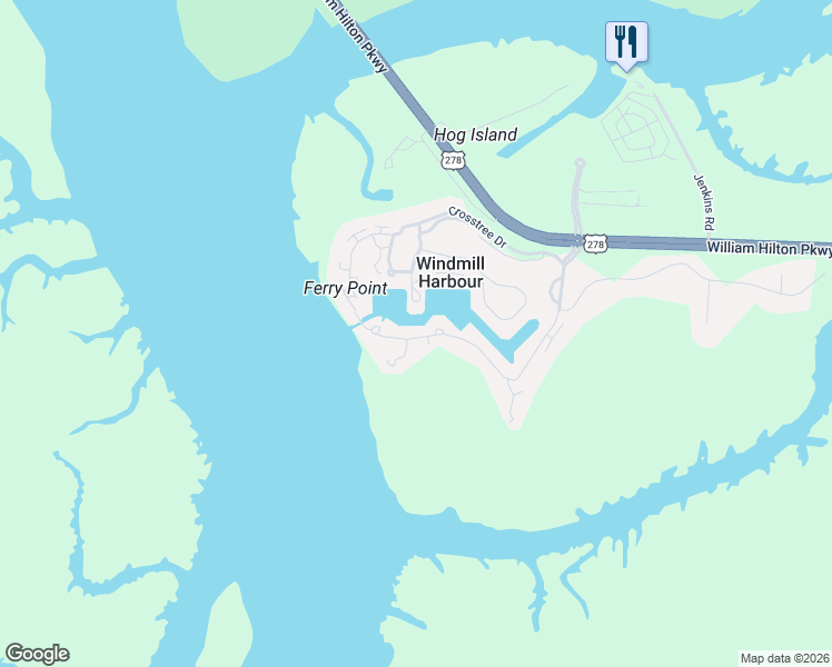 map of restaurants, bars, coffee shops, grocery stores, and more near 1 Post Mill Lane in Hilton Head Island