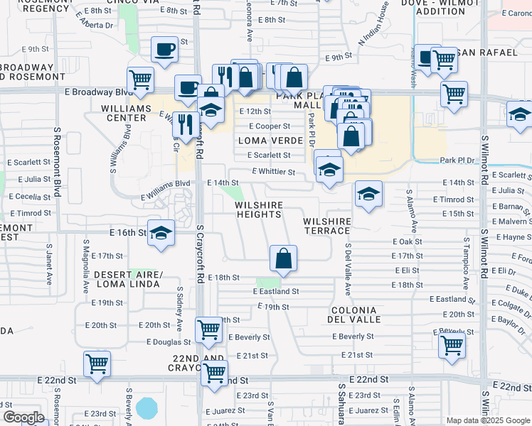 map of restaurants, bars, coffee shops, grocery stores, and more near 5702 East North Wilshire Drive in Tucson