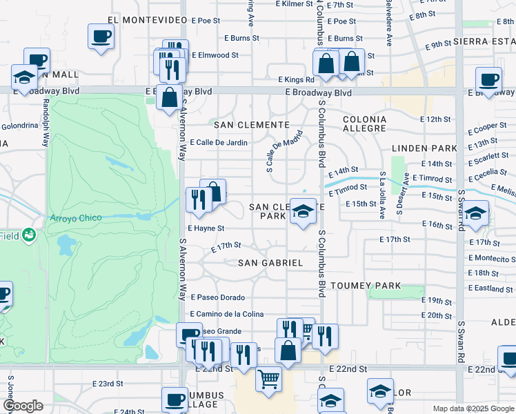 map of restaurants, bars, coffee shops, grocery stores, and more near 3940 East Timrod Street in Tucson