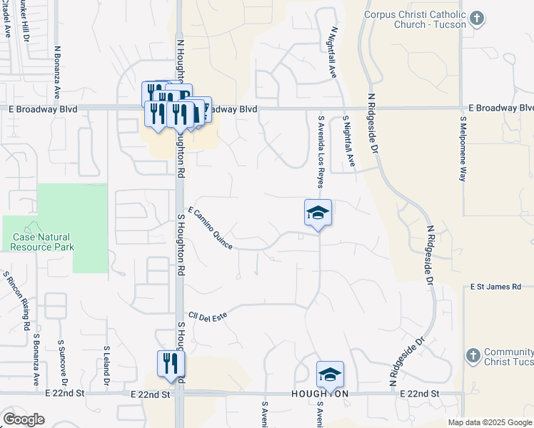 map of restaurants, bars, coffee shops, grocery stores, and more near 509 South Placita Quince in Tucson