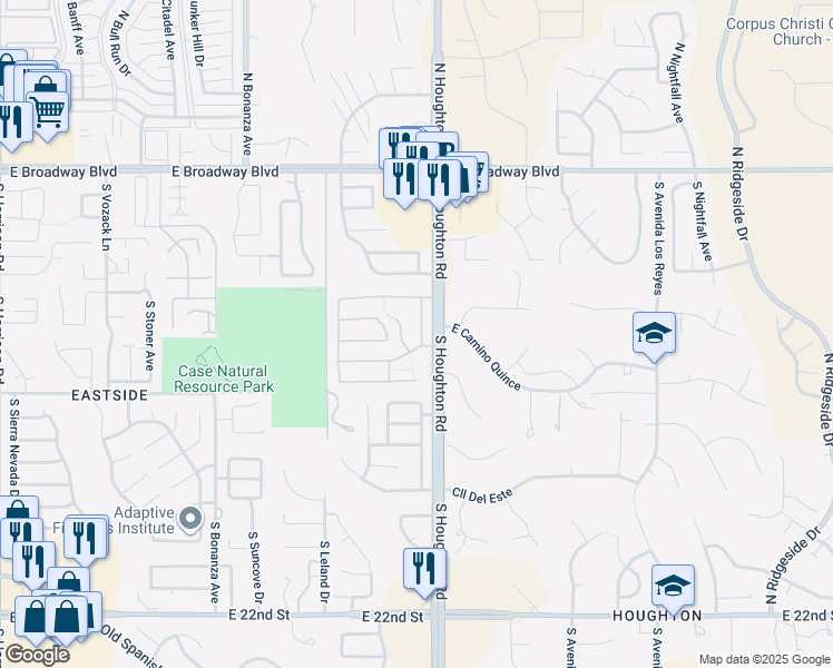 map of restaurants, bars, coffee shops, grocery stores, and more near 440 South Ridgefield Avenue in Tucson