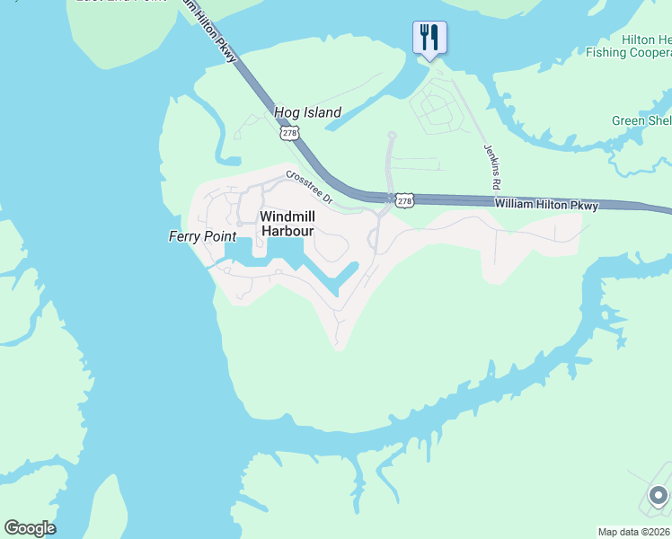 map of restaurants, bars, coffee shops, grocery stores, and more near 35 Sparwheel Lane in Hilton Head Island