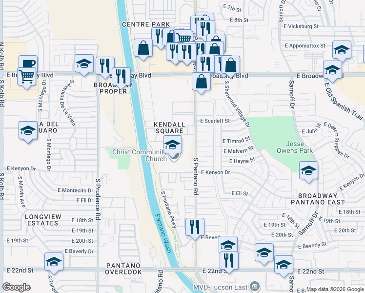 map of restaurants, bars, coffee shops, grocery stores, and more near 410 South Pantano Road in Tucson