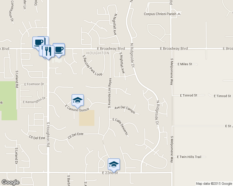 map of restaurants, bars, coffee shops, grocery stores, and more near 431 South Calle Del Cobre in Tucson