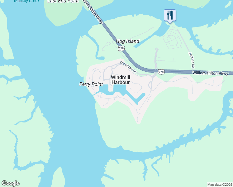 map of restaurants, bars, coffee shops, grocery stores, and more near 1 Post Mill Road in Hilton Head Island