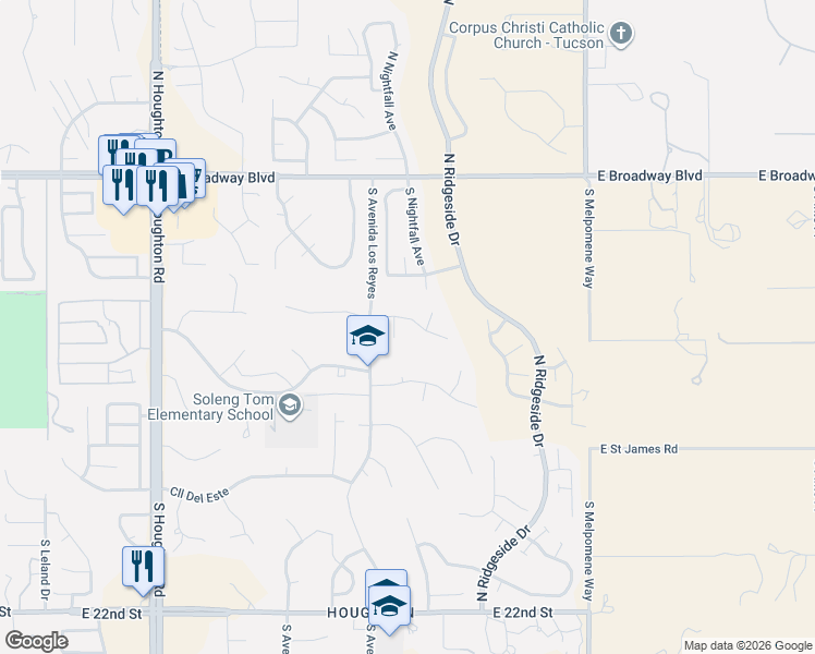 map of restaurants, bars, coffee shops, grocery stores, and more near 431 South Calle Del Cobre in Tucson