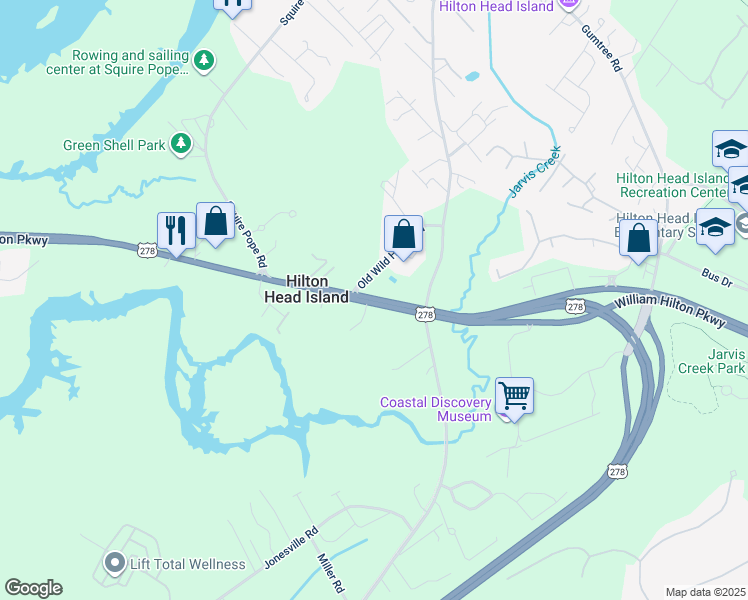 map of restaurants, bars, coffee shops, grocery stores, and more near in Hilton Head Island