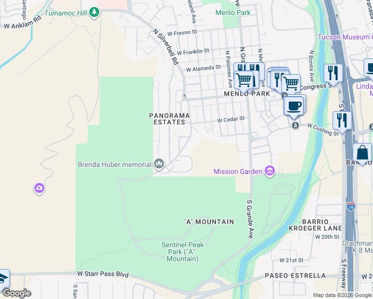 map of restaurants, bars, coffee shops, grocery stores, and more near 523 South Stephanie Loop in Tucson