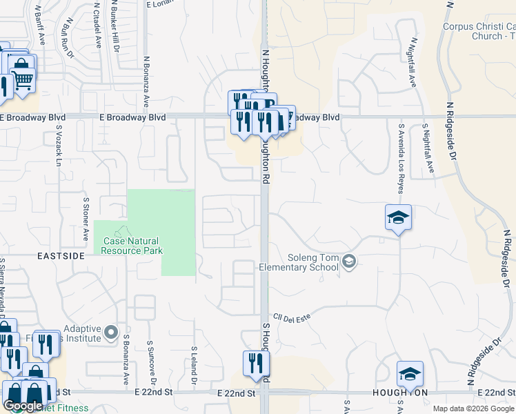 map of restaurants, bars, coffee shops, grocery stores, and more near 440 South Ridgefield Avenue in Tucson