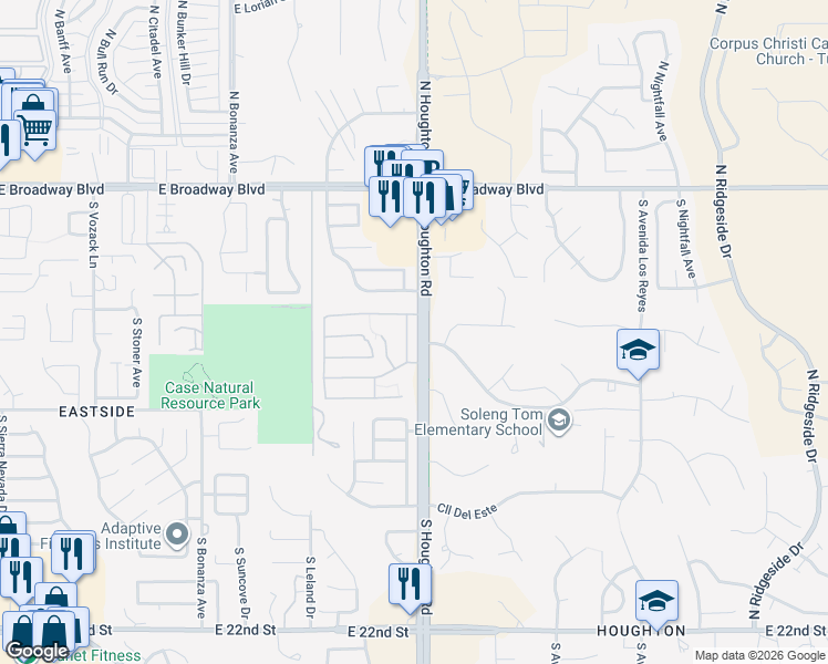 map of restaurants, bars, coffee shops, grocery stores, and more near 440 South Ridgefield Avenue in Tucson