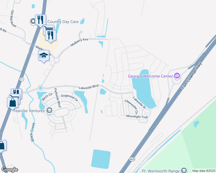 map of restaurants, bars, coffee shops, grocery stores, and more near 309 Lakeside Boulevard in Savannah