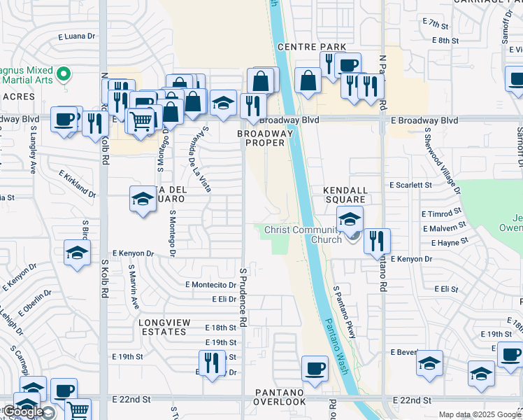 map of restaurants, bars, coffee shops, grocery stores, and more near 400 South Broadway Place in Tucson