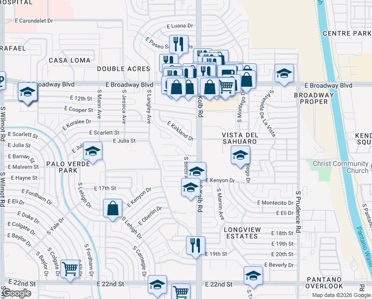 map of restaurants, bars, coffee shops, grocery stores, and more near 7018 East Timrod Street in Tucson