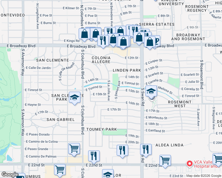 map of restaurants, bars, coffee shops, grocery stores, and more near 418 South Desert Avenue in Tucson