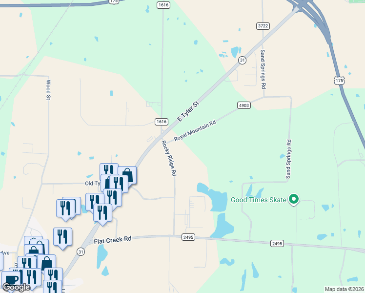 map of restaurants, bars, coffee shops, grocery stores, and more near 1560-1798 Rocky Ridge Rd in Athens