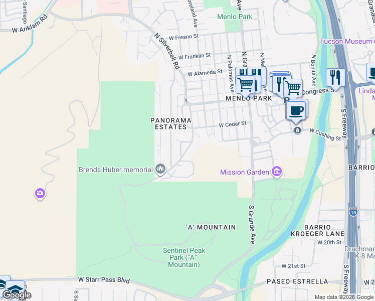 map of restaurants, bars, coffee shops, grocery stores, and more near 1366 West Clausen Circle in Tucson